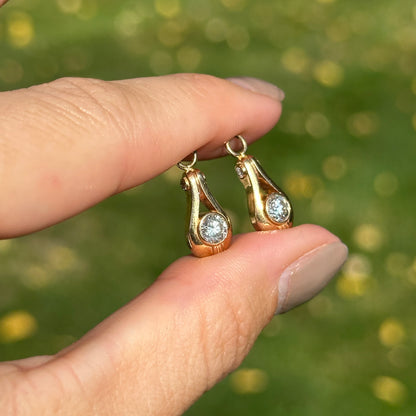 Estate 14KT Yellow Gold Round Diamond .90CT Earring Charms