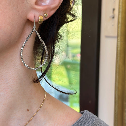 Estate Sterling Silver Sparkle Beaded Teardrop Dangle Earrings