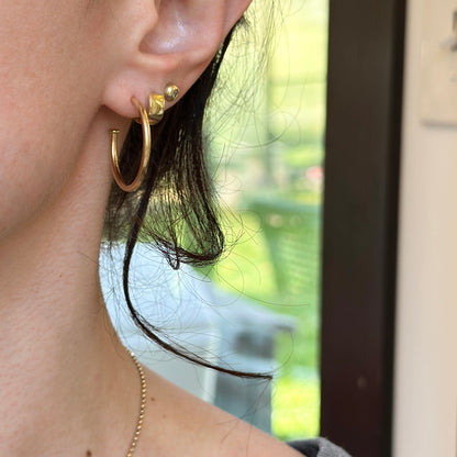 Estate 14KT Yellow Gold Round C-Shape Hoop Earrings with Stoppers 25mm