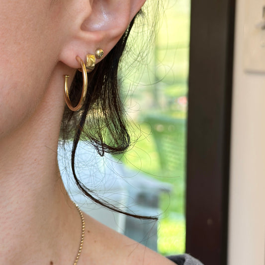 Estate 14KT Yellow Gold Round C-Shape Hoop Earrings with Stoppers 25mm