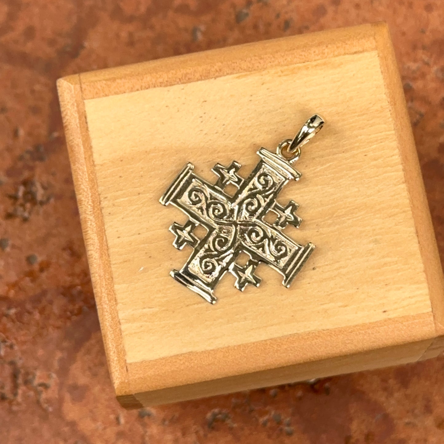 14KT Yellow Gold Filigree Jerusalem Cross Pendant