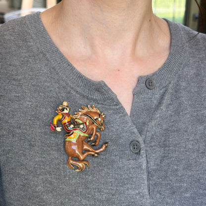 Estate Gold-Tone Bob Mackie Enameled Bucking Bronco Brooch
