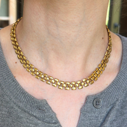 Estate Gold-Tone 10mm Panther Link Collar Necklace