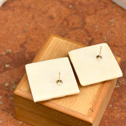 Estate Gold-Plated Square Carved Lucite Post Earrings