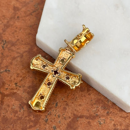 Estate Gold-Plated Sterling Silver Gemstone Byzantine Cross Pendant