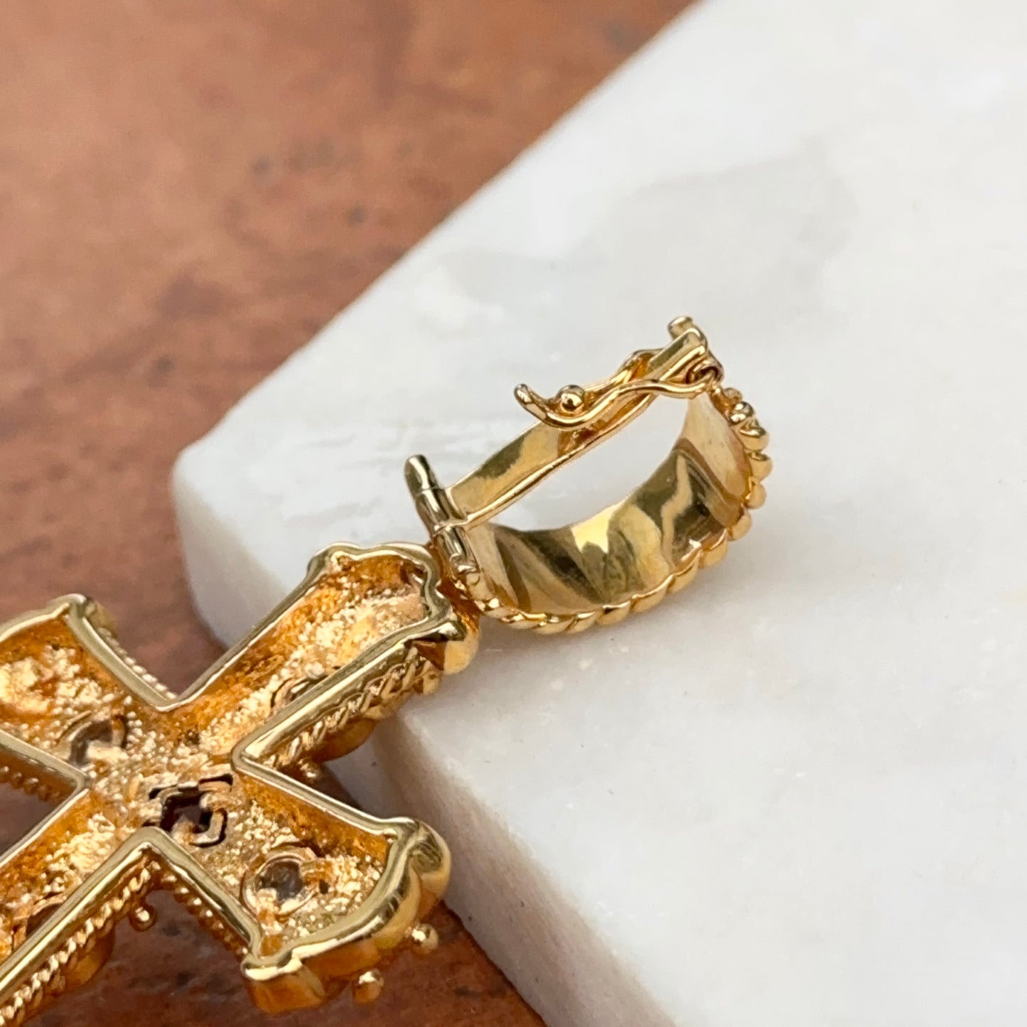 Estate Gold-Plated Sterling Silver Gemstone Byzantine Cross Pendant