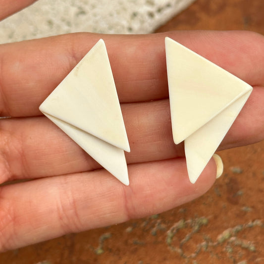 Estate Gold-Plated Triangle Shape Lucite Post Earrings