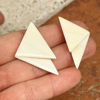 Estate Gold-Plated Triangle Shape Lucite Post Earrings - LSJ