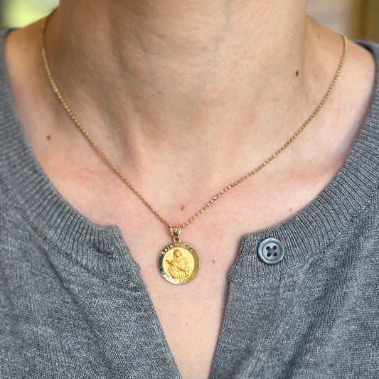 14KT Yellow Gold St Rita Round Medal Pendant 18mm