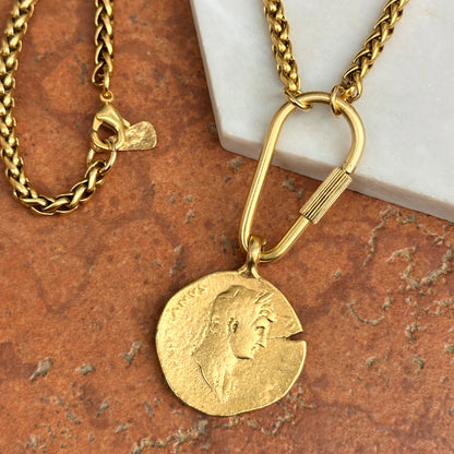 Gold-Plated Brass Faux Coin + Carabiner Chain Necklace