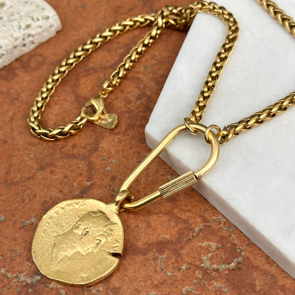 Gold-Plated Brass Faux Coin + Carabiner Chain Necklace