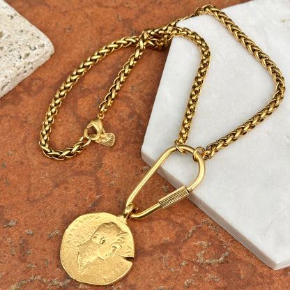 Gold-Plated Brass Faux Coin + Carabiner Chain Necklace