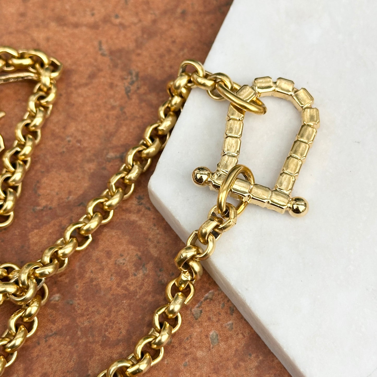 Yellow Gold-Plated Brass Crystal Horseshoe Sideways Pendant Necklace