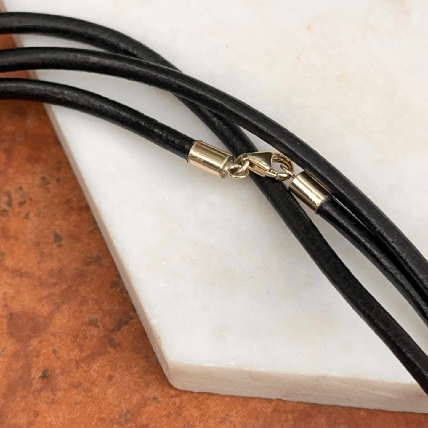 14KT Yellow Gold Black Leather Cord Wrap 3-Strand Necklace Long Length - LSJ