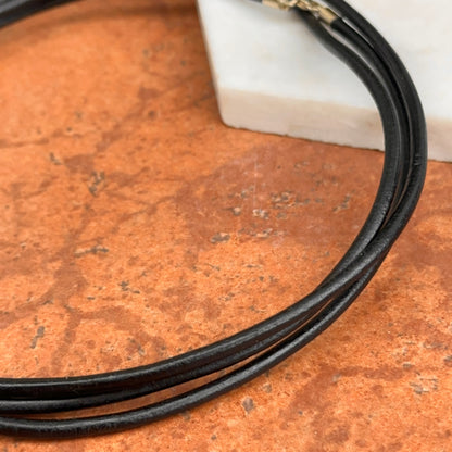 14KT Yellow Gold Black Leather Cord Wrap 3-Strand Necklace Long Length - LSJ