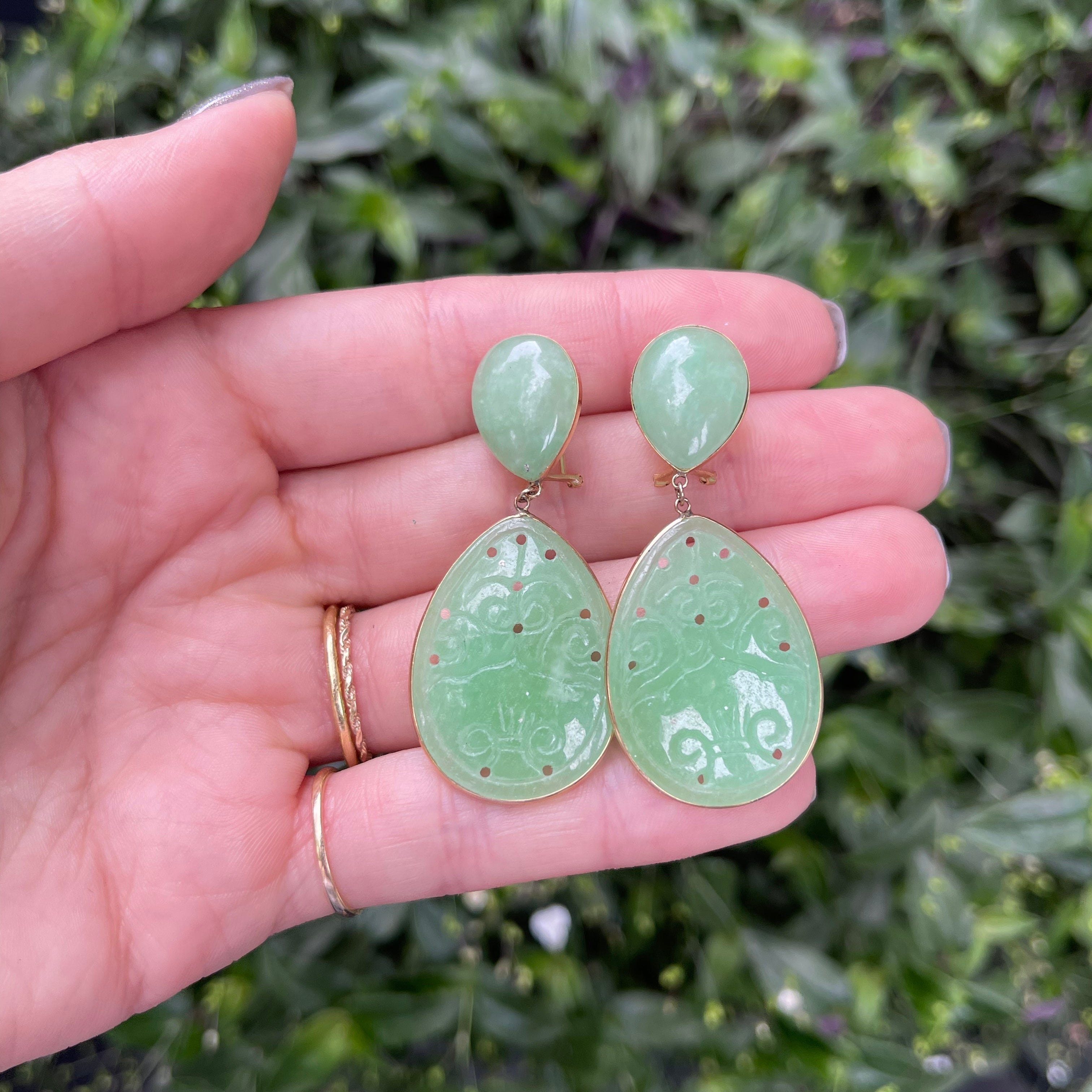 Carved deals jade earrings