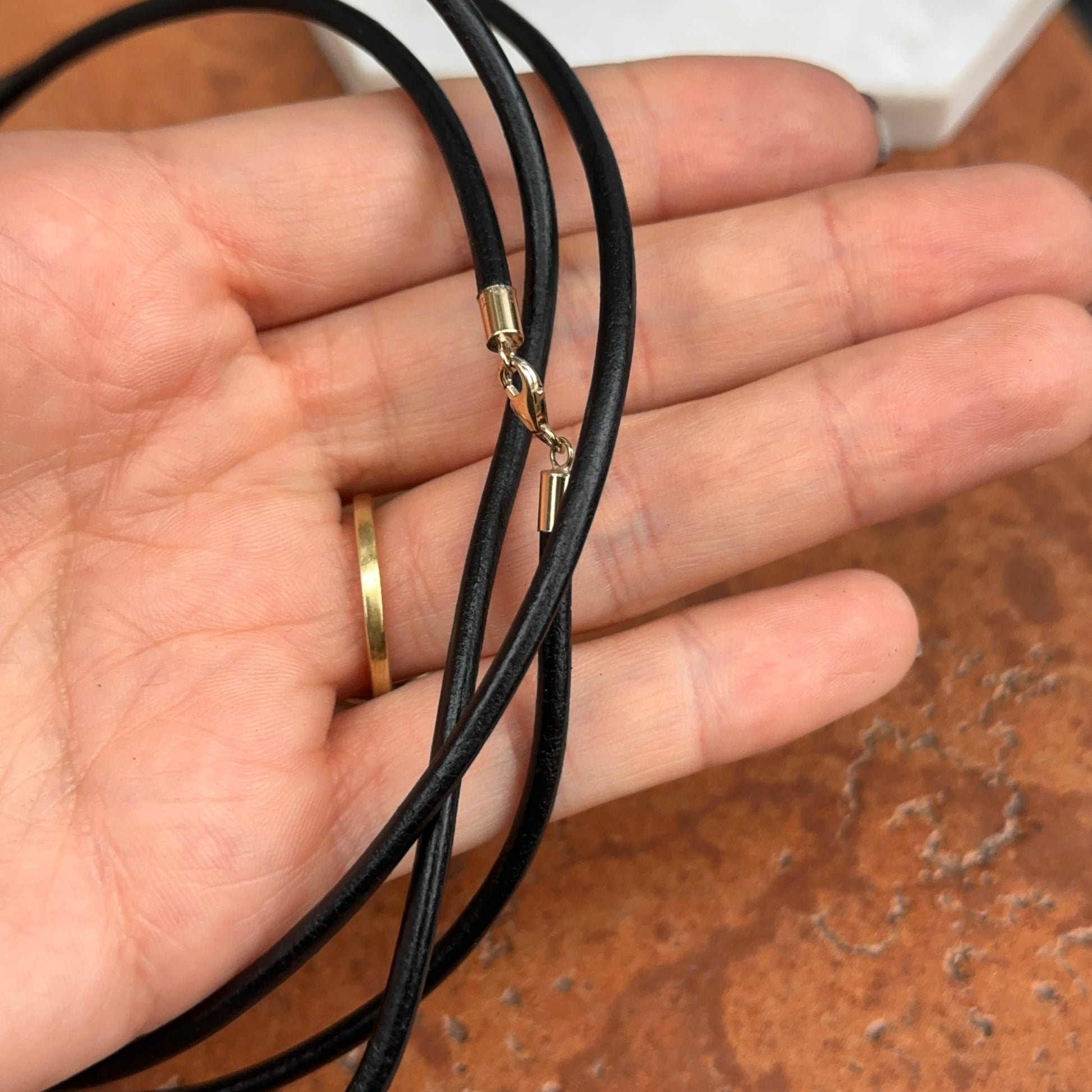 14KT Yellow Gold Black Leather Cord Wrap 3-Strand Necklace Long Length - LSJ