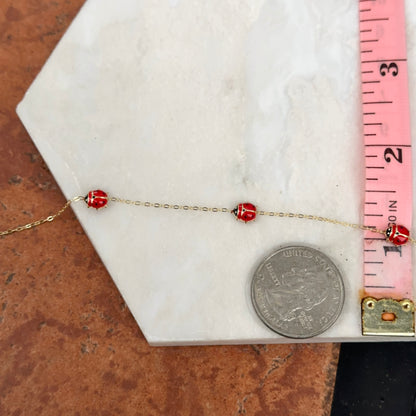 14KT Yellow Gold Red Enamel Triple Ladybug Bracelet