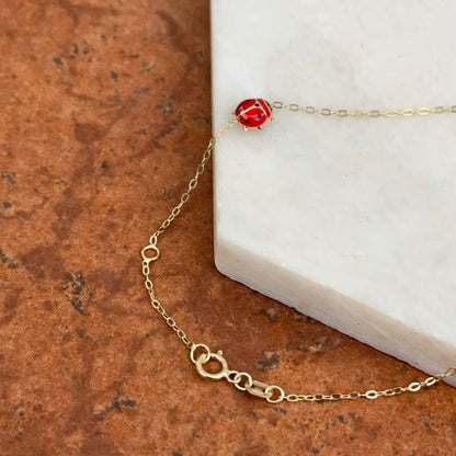 14KT Yellow Gold Red Enamel Triple Ladybug Bracelet