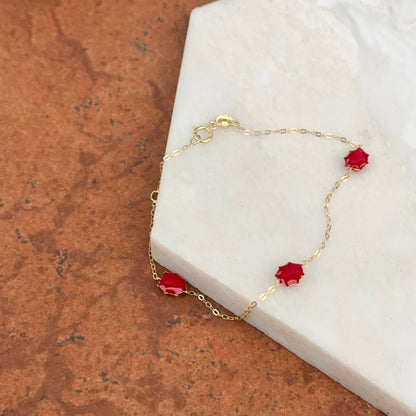 14KT Yellow Gold Red Enamel Triple Ladybug Bracelet