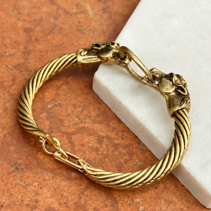 Antiqued Brass Double Horse Head + Ring Bangle Bracelet - LSJ