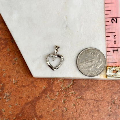 14KT White Gold Textured Open Heart Pendant Charm
