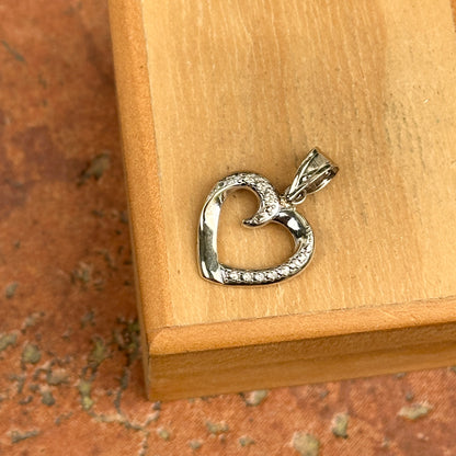 14KT White Gold Textured Open Heart Pendant Charm