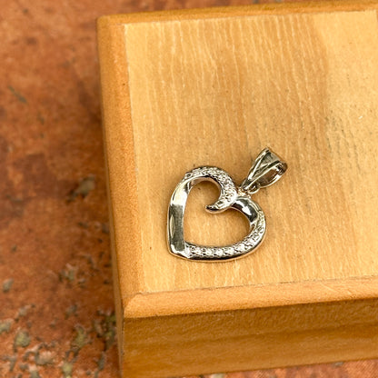 14KT White Gold Textured Open Heart Pendant Charm