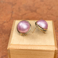 Load image into Gallery viewer, Estate 14KT Yellow Gold Pink Mabe Round Omega Earrings