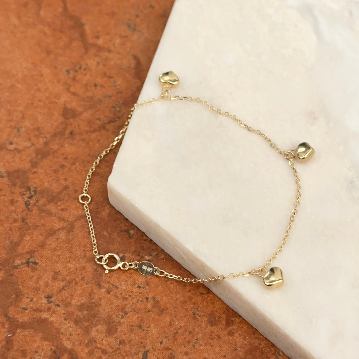 14KT Yellow Gold Hearts Charm  Bracelet