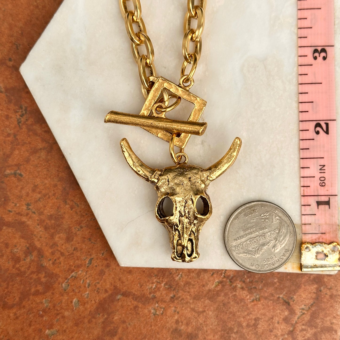 Gold-Plated Brass Longhorn Toggle Chain Necklace
