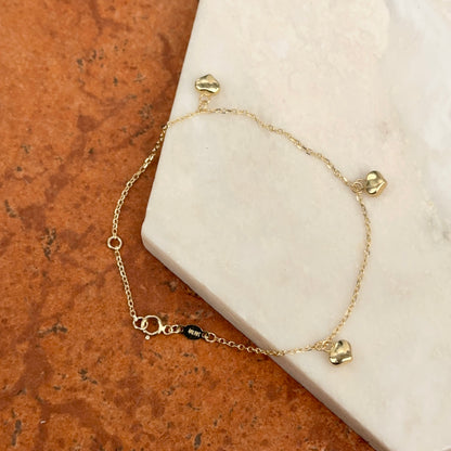 14KT Yellow Gold Hearts Charm  Bracelet