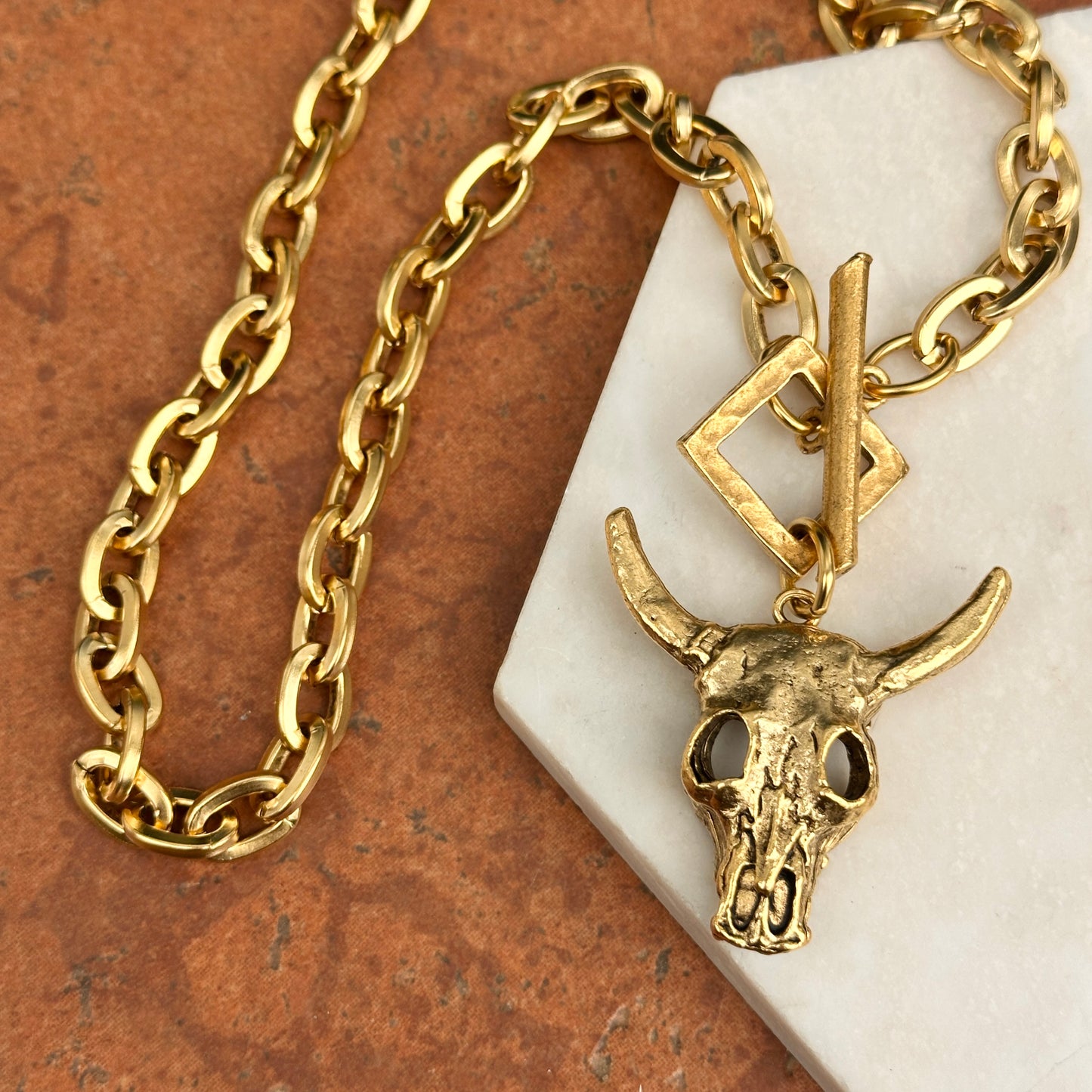 Gold-Plated Brass Longhorn Toggle Chain Necklace
