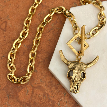 Gold-Plated Brass Longhorn Toggle Chain Necklace