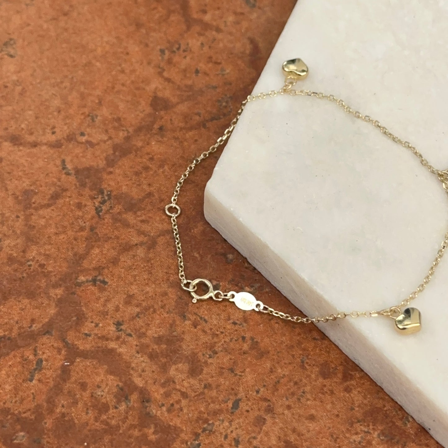 14KT Yellow Gold Hearts Charm  Bracelet