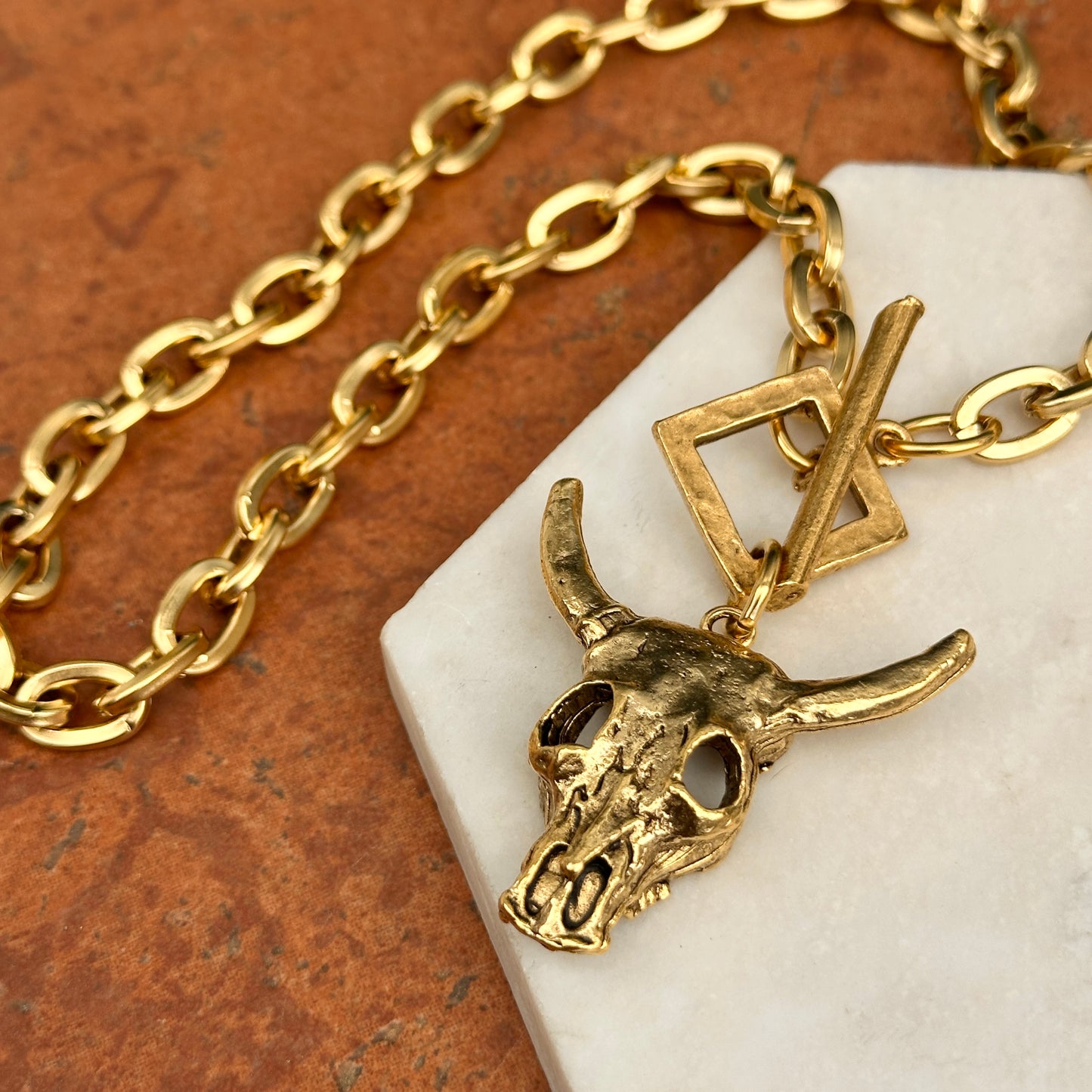 Gold-Plated Brass Longhorn Toggle Chain Necklace