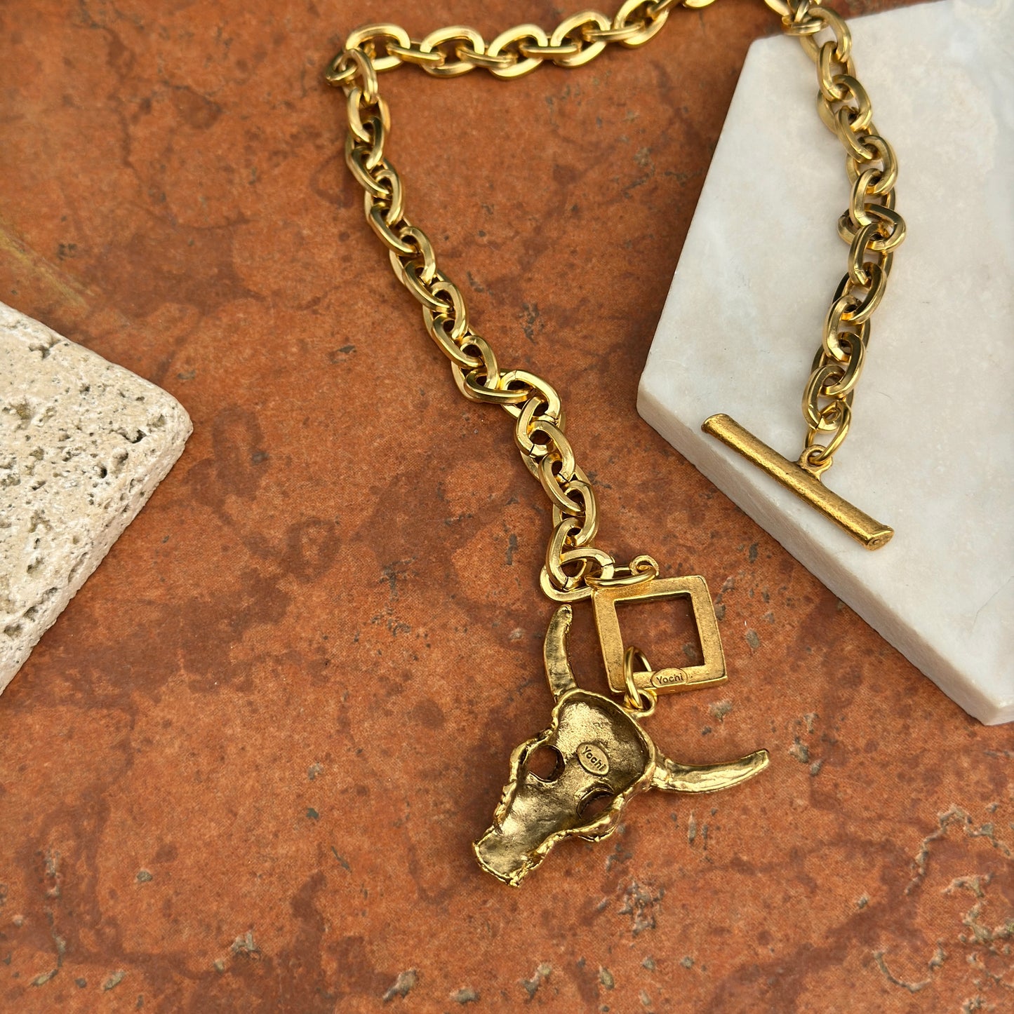 Gold-Plated Brass Longhorn Toggle Chain Necklace