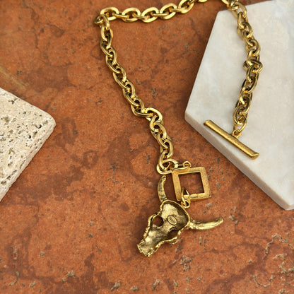 Gold-Plated Brass Longhorn Toggle Chain Necklace