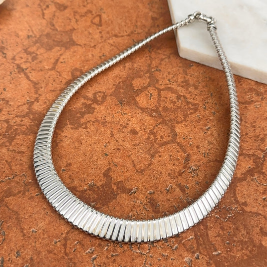 Sterling Silver Ribbed Neck Wire Collar Necklace 14mm