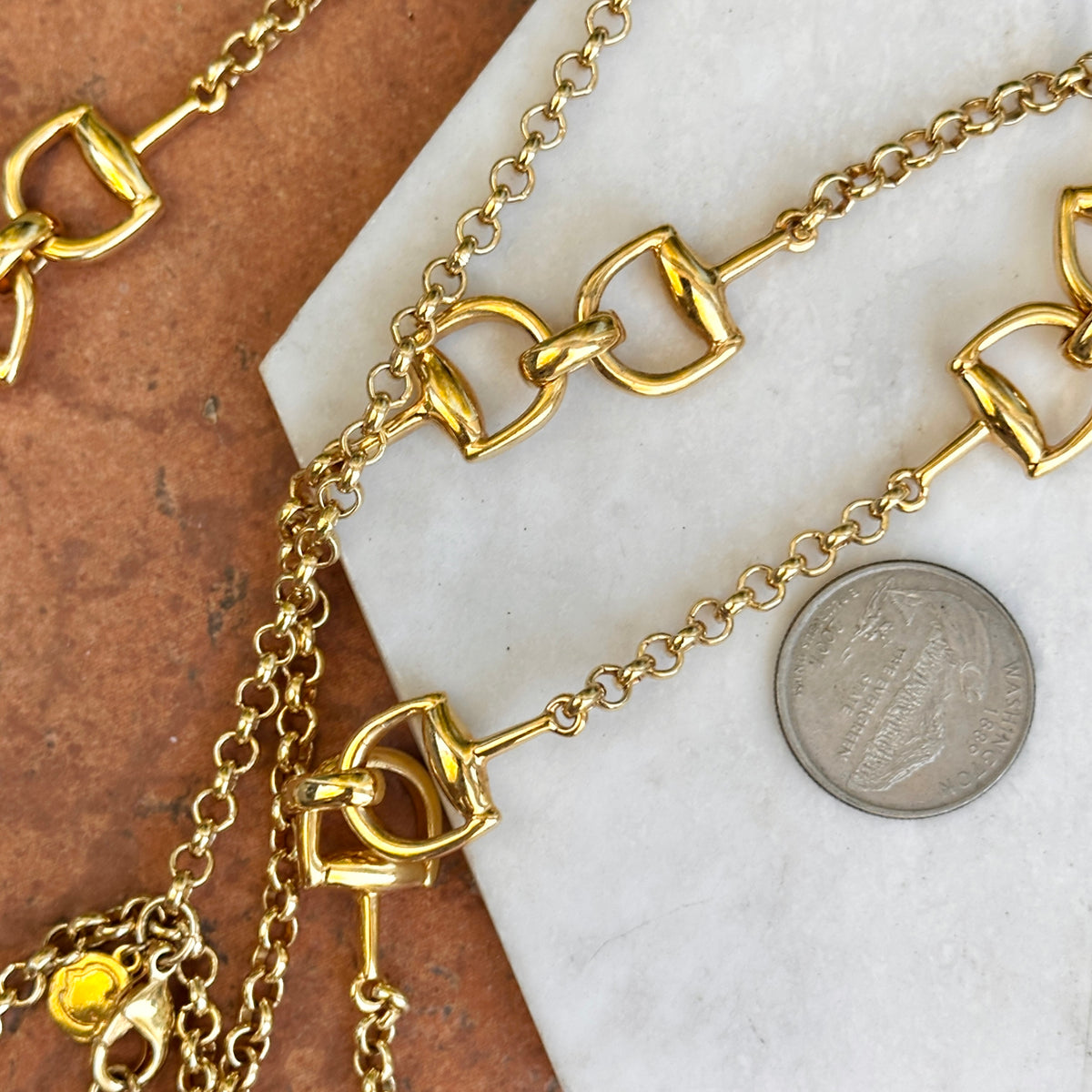 Estate Gold-Tone Horse Bit Long Chain Necklace 34"