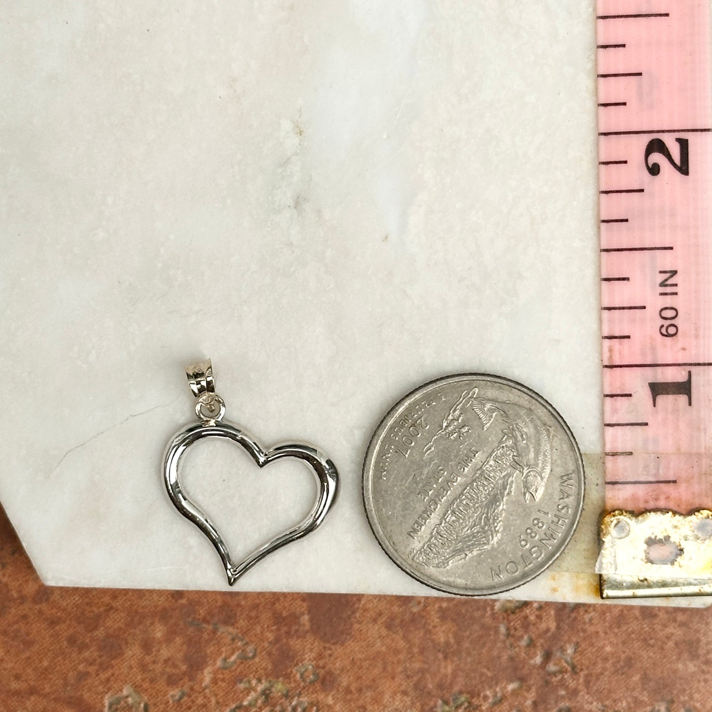 Estate 14K White Gold Concave Tilted Open Heart Pendant Slide