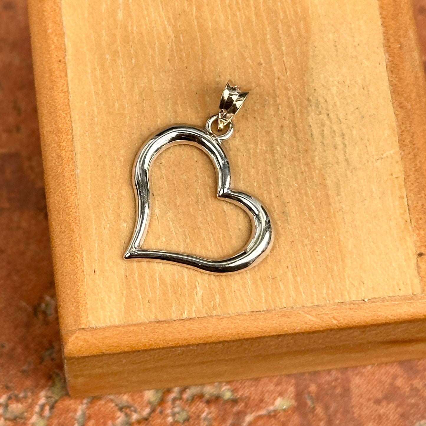 Estate 14K White Gold Concave Tilted Open Heart Pendant Slide