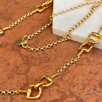 Estate Gold-Tone Horse Bit Long Chain Necklace 34"