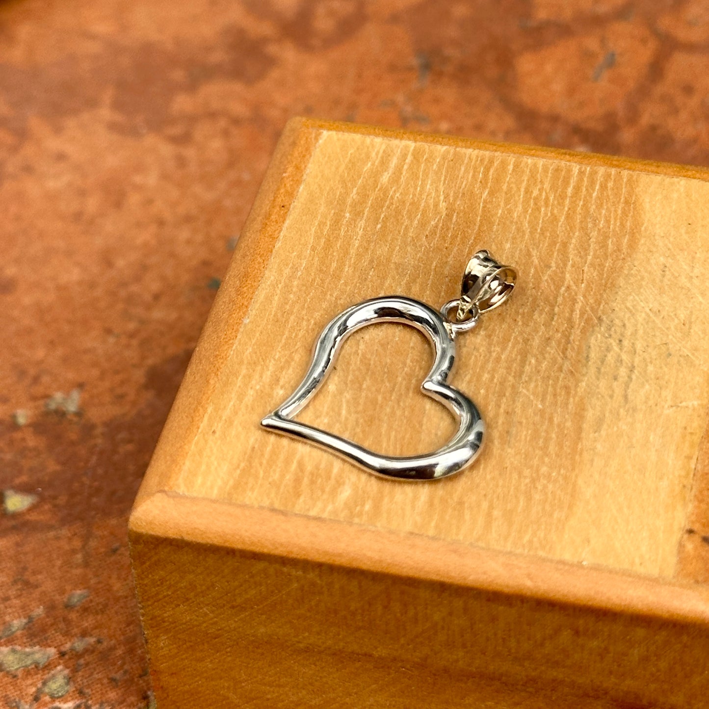 Estate 14K White Gold Concave Tilted Open Heart Pendant Slide