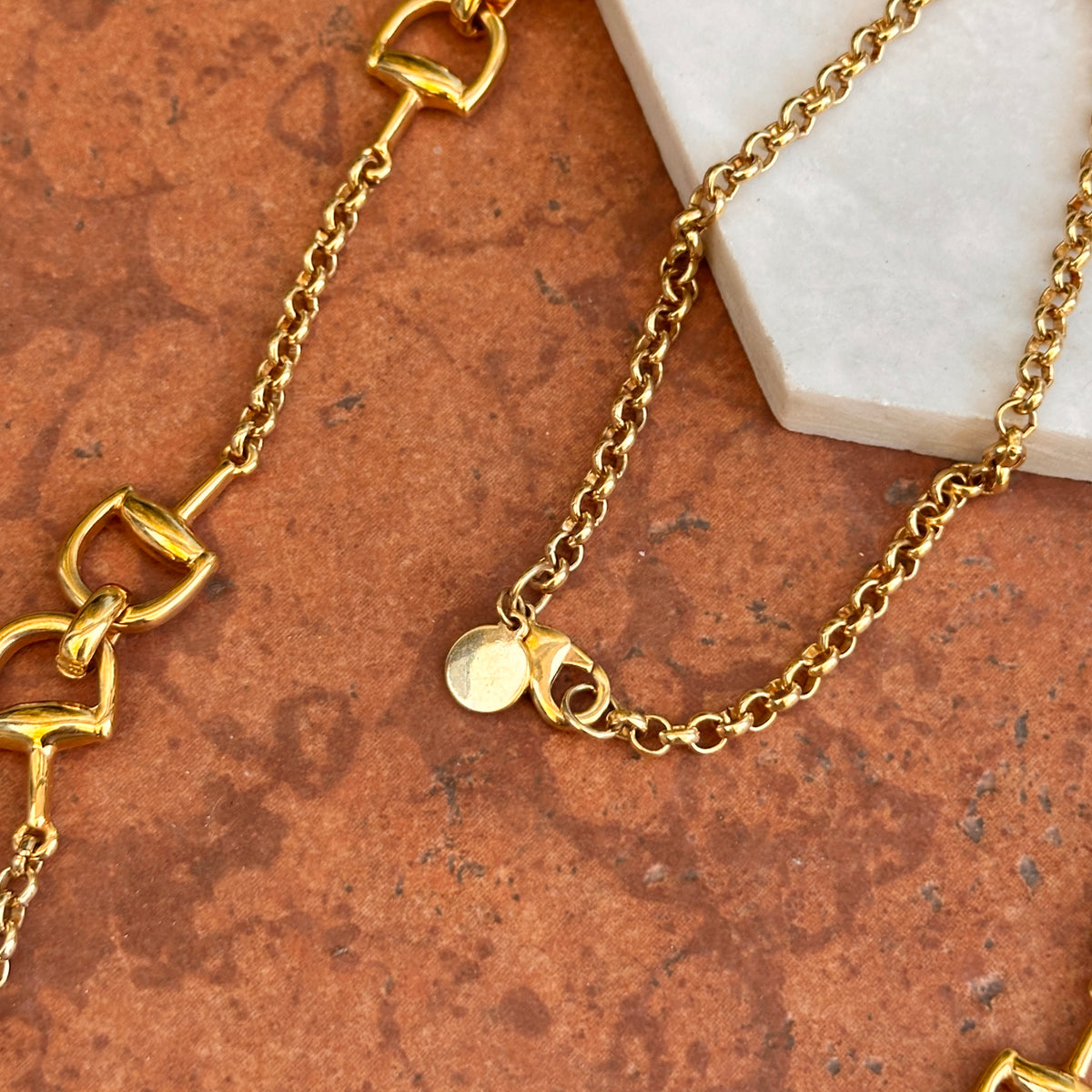 Estate Gold-Tone Horse Bit Long Chain Necklace 34"