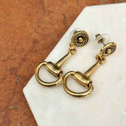 Brass Horse Bit Post Drop Earrings