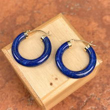 Load image into Gallery viewer, 14KT Yellow Gold Blue Lapis Tube Hoop Earrings 24mm