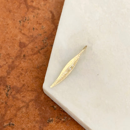 14KT Yellow Gold Textured Diamond Leaf Pendant 33mm