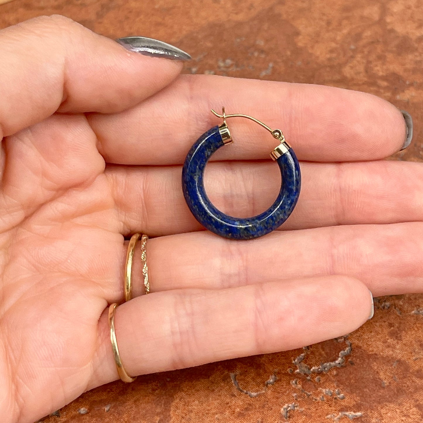 14KT Yellow Gold Blue Lapis Tube Hoop Earrings 24mm