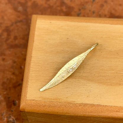 14KT Yellow Gold Textured Diamond Leaf Pendant 33mm